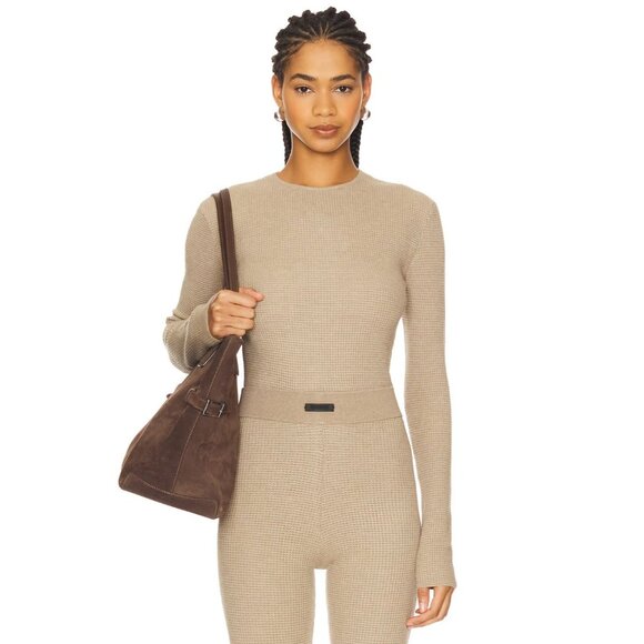 Fear of God ESSENTIALS Fitted Sweater in Desert Sand Medium Womens Top - Picture 12 of 15